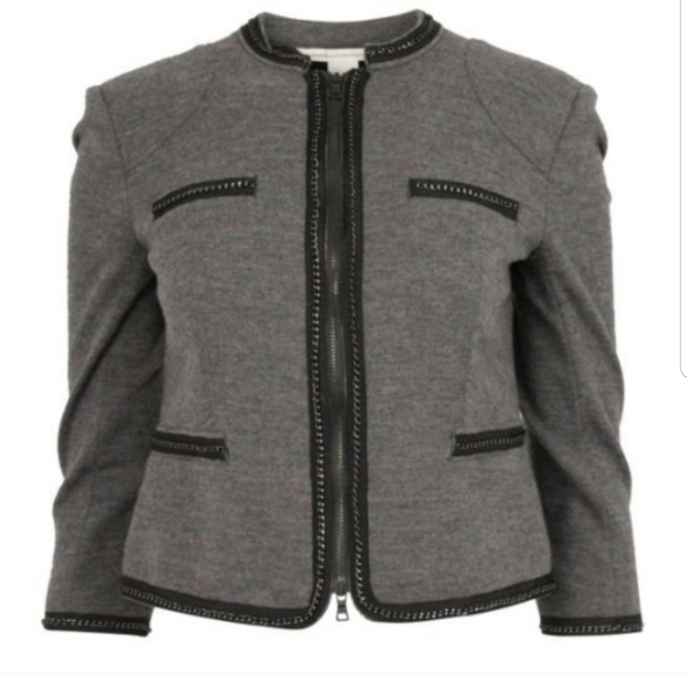 Diane Von Furstenberg Gray Roccoco Felted Stretch Wool Zip Jacket Size 8